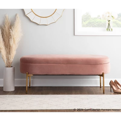 48" Chloe Storage Bench Velvet/Metal Gold/Blush Pink - LumiSource - Image 10