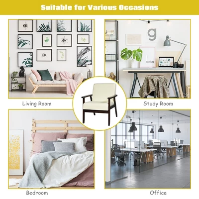 Costway Set Of 2 Fabric Accent Armchair Solid Wood Upholstered Lounge Chair YellowBeigeGrey OrangeBlueGrey - Image 3