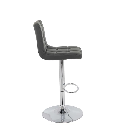 Set Of 2 Medium Back Adjustable Bonded Leather Barstool Dark Gray - CorLiving - Image 4