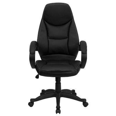 Emma And Oliver High Back Black LeatherSoft Curved Back Swivel Ergonomic Office Chair-Loop Arms - Image 3