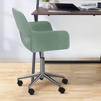 Modern Linen Style Fabric Office Swivel Chair With Wheels Mint/Chrome - Teamson Home - Image 6