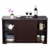 Tangkula Wood Buffet Cupboard Kitchen Storage Cabinet Sideboard W/ Sliding Door
