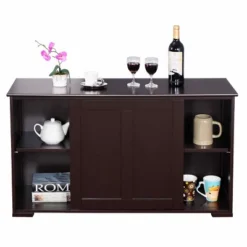 Tangkula Wood Buffet Cupboard Kitchen Storage Cabinet Sideboard W/ Sliding Door