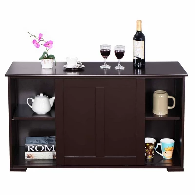 Tangkula Wood Buffet Cupboard Kitchen Storage Cabinet Sideboard W/ Sliding Door
