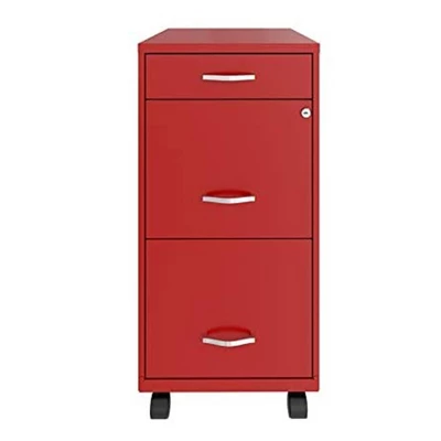 Space Solutions 18 Inch Wide Metal Mobile Organizer File Cabinet For Office Supplies & Hanging File Folders W/ Pencil Drawer & 3 File Drawers, Red - Image 2