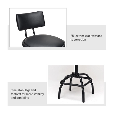 Costway Adjustable Swivel Bar Stool PU Leather Steel Frame Chair W/Backrest&Footrest Low Back - Image 5