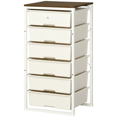 HOMCOM Dresser Storage Drawers With 6 Plastic Bins And Steel Frame, Crafting Bins For Living Room, Bedroom, White - Image 3