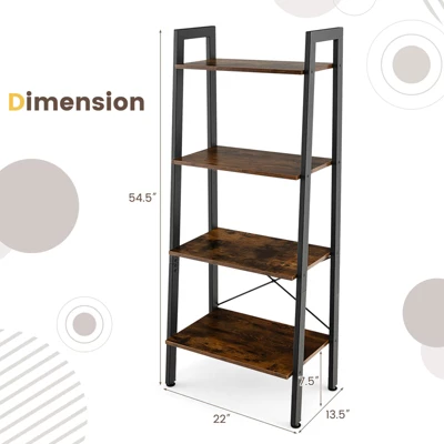 Costway 4-Tier Bookshelf Industrial Display Storage Shelf Plant Flower Stand Metal Frame - Image 2