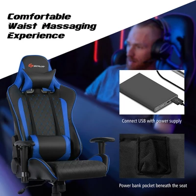 Costway Gaming Chair Reclining Racing Chair W/Lumbar Support And Headrest White - Image 5